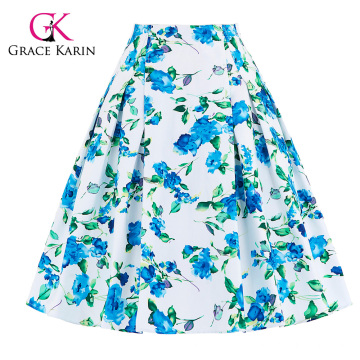 Grace Karin 10 Patterns Occident Women Vintage Retro Floral Pattern Cotton Skirt CL008925-1